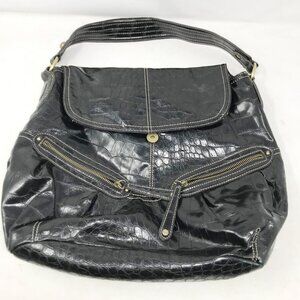 Elle Black Faux Alligator Croc Skin Purse - Large Hobo Bag - HandBag - women's B